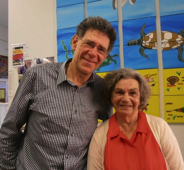 Joyce Dukes (nee Herbert) with Peter Read at Mingaletta, Umina 2013